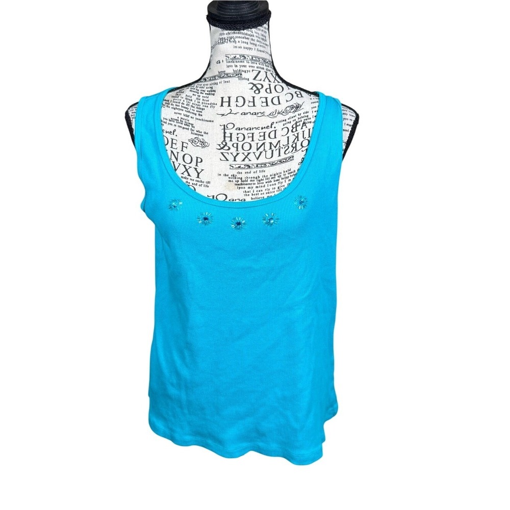 St. John's Bay Bright Turquoise Embellished Scoop Tank